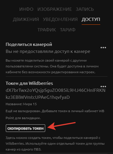 Копирование токена для Wildberries