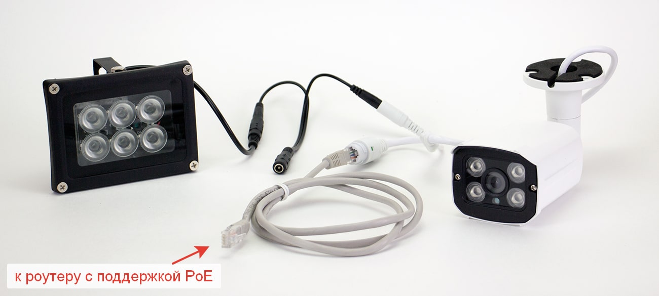 Питание IP-камеры и прожектора через PoE