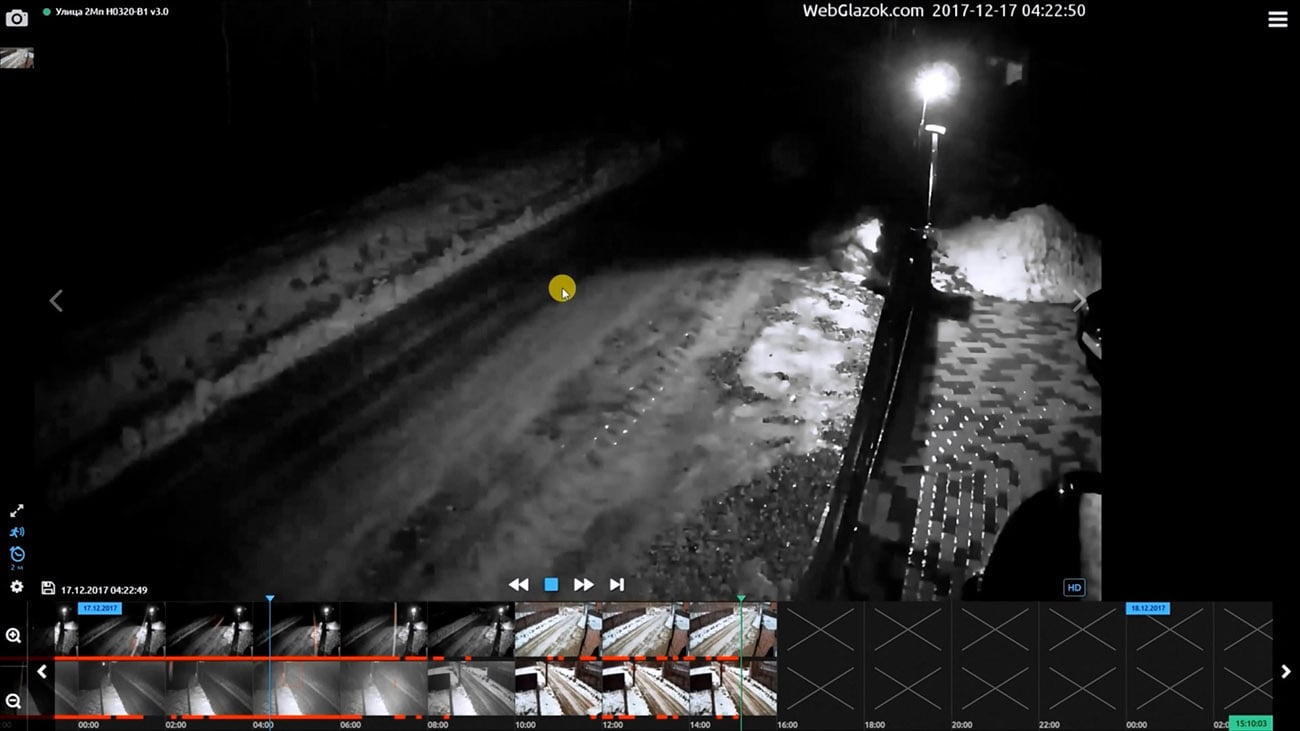Личный кабинет системы видеонаблюдения WebGlazok - ночная съёмка