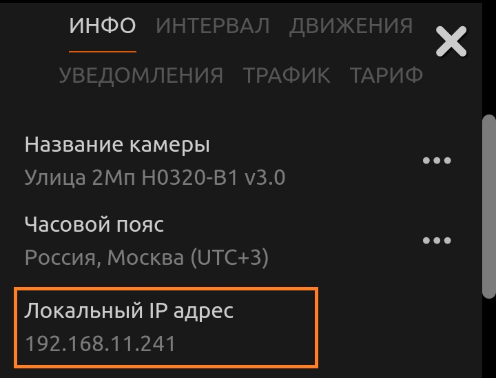 Локальный IP-адрес камеры